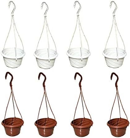 PALROTOP 8 Pack Small Plastic Hanging Planters, 7" Hanging Flower Plant Pots Basket Planter Holder Round Hanging Containers for Outdoor Indoor Plants Garden Balcony Decoration, 2 Color
