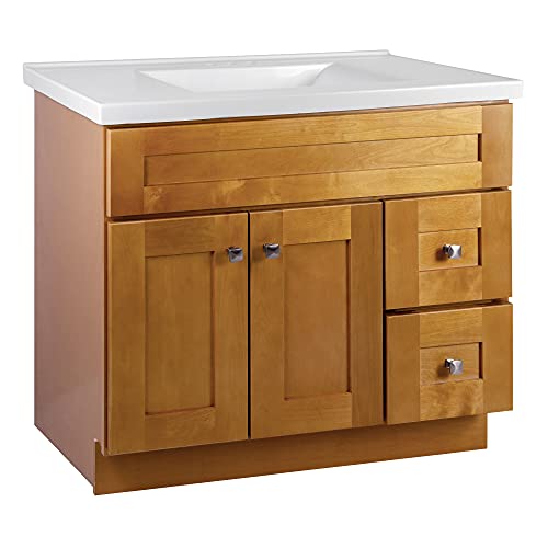 Image of Design House 598029 Brookings Shaker 2-Door 2-Drawer Bathroom Vanity with Cultured Marble 4 inch Centerset Solid White Top, Unassembled, 37x22, Modern Birch