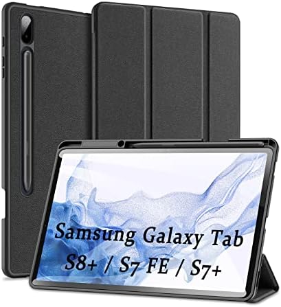 DUX DUCIS Case for Samsung Galaxy Tab S8 Plus / S7 FE / S7 Plus 12.4 inch, Slim Lightweight Trifold Stand [Auto Sleep/Wake] Protective Cover Cases for Samsung Galaxy Tab S8+ / S7 FE / S7 Plus, Black