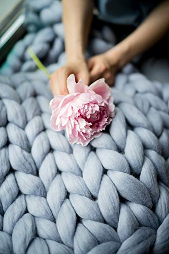 Eastsure Chunky Knit Blanket Bulky Throw Merino Wool Hand Made Bed Sofa Throw Super Large,Grey,71"X80" #TOP4
