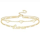She1001 Personalized Gold Ankle Bracelets for Women Custom Name Anklet 18K Gold Plated Layered Anklet Bracelet Beach Jewelry Gift for Her Girlfriend