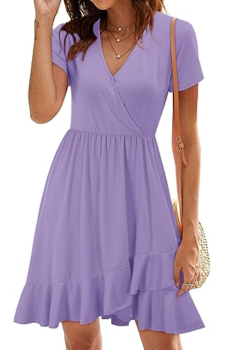ULTRANICE Women Spring Summer Dress Casual Short Sleeve V Neck