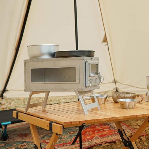 Generic Wood Stove Camping Multifunctional Folding Stove 304 Stainless Steel Camping Tent Inside Heating Camping Wilderness Survival Outdoor Barbecue (Glass) - Image 6