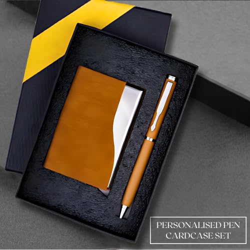Image of 2 in 1 Pen and Card Holder Set for Men | Gift for Husband, Birthday Gifts, Corporate Gift Set for Employee (Tan)