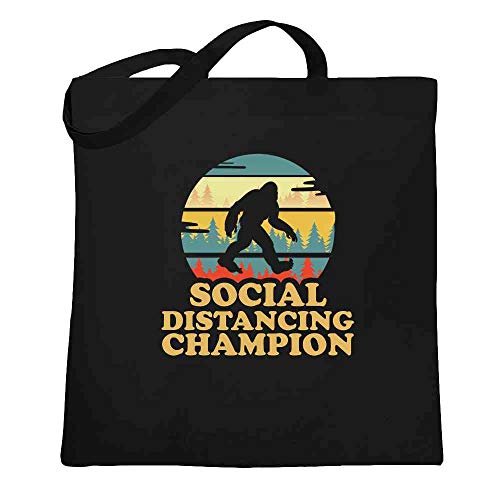 Bigfoot Social Distancing Champion Funny Sasquatch Black 15x15 inches Large Canvas Tote Bag Women