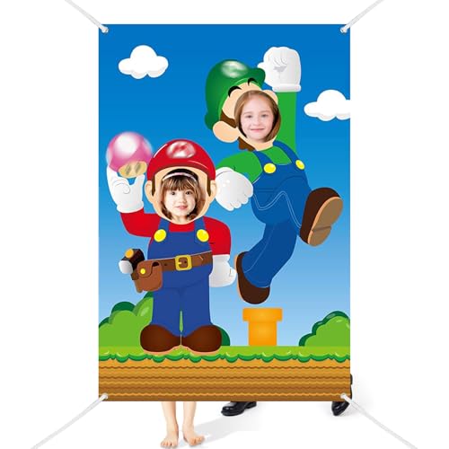 Mario Photocall banner, foto Prop tecido de festa mario, aniversário de Photocall fundo, faixa de fundo de festa Mario, para enfeites de festa temática de aniversário das crianças