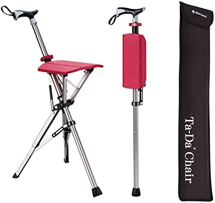 STEP2GOLD TA-Da Chair - Gehstock mit Sitz, ultraleichter Aluminiumrahmen & robuster Klapphocker (bis zu 110 kg), zusammenklappbares Design, ideal für Reisen & Sightseeing