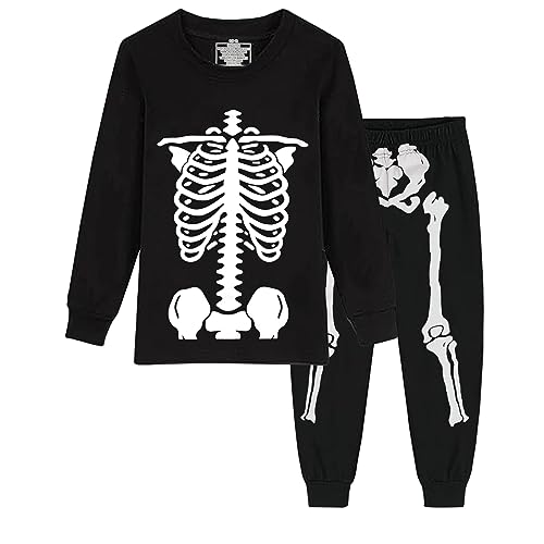 GRPSKCOS Boys Halloween Pajamas Set Boys Kids Pjs Halloween Pajamas Glow in The Dark Sleepwear(001/Glow-in-the-dark,8 Years)