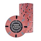 Playzaic Jupiter Club 43mm Oversize Casino Clay Poker Chips | 11-gram XL Chips | 100% Clay Luxury Feel for Home Cash Games & High Stakes Tournaments | 25 Count (1 Roll) ($5,000 Orange)