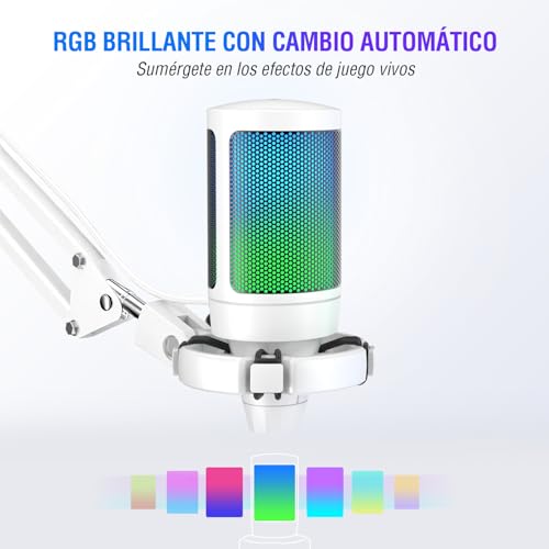 Micrófono para PC USB kit de condensador RGB con soporte de choque para PS4 4