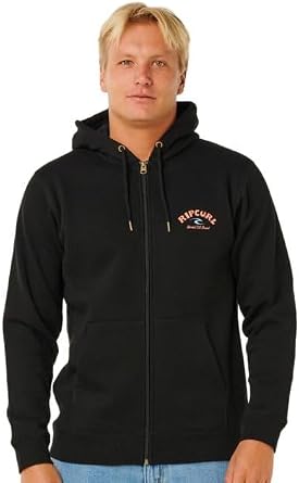 Rip Curl Mens Shred Zip Through Fleece Hoodie, Black, M