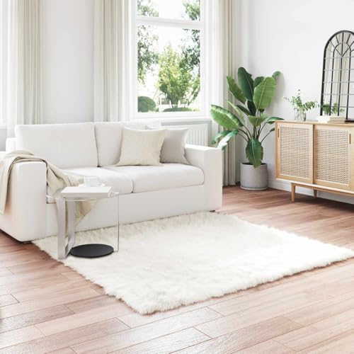 Tapis en fausse peau de mouton blanc moelleux tapis de salon polyester 120x120