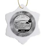 3dRose ORN_120149_1 State Quarter West Virginia Snowflake Ornament, Porcelain, 3-Inch