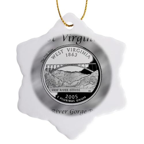 3dRose ORN_120149_1 State Quarter West Virginia Snowflake Ornament, Porcelain, 3-Inch