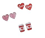 Valentine's Day Earrings Set Love Heart Shaped Acrylic Stud Earrings for Women Lightweight Rose Flower Envelope Arrow Heart Bear Tape Drop Earrings Holiday Jewelry Gift -Set 3