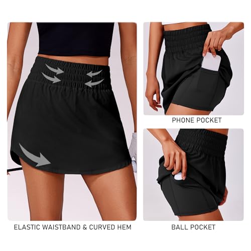 PINSPARK Golf Skirts for Women High Elastic Waisted Athletic Skort 2 Pockets Curved Hem Tennis Skirt for Pickleball Workout4