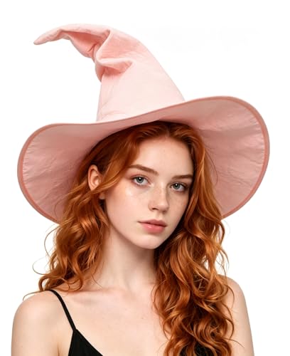 JEGERMIG Adult Witch Hat Foldable Suede Halloween Costume Hat with Adjustable Wire Brim & Drawstring 8 Colors for Cosplay Party