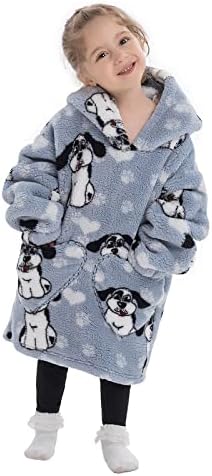 Oversized Hoodie Blanket Kids Fleece Sherpa Cute Animals Pattern Fluffy Sweatshirts with huge Pocket, Ultra Soft Warm Wearable Blanket for Boys Girls Toddler Dog 2-6 2 41o4dhNNlcL. AC