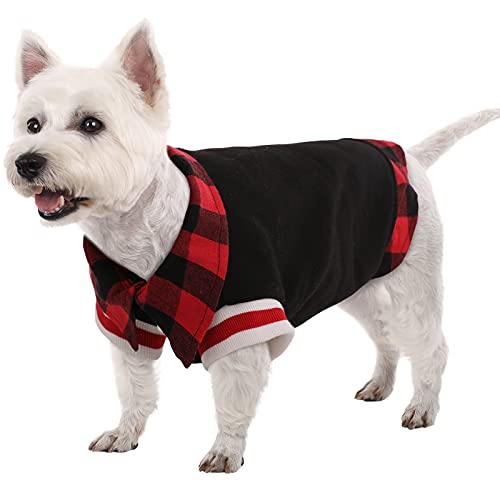 Kuoser Dog Sweater, Fleece Lined Warm Pullover Dog Jacket,Windproof Dog Winter Coat Pet Apparel Outfit, Plaid Thickening Dog Knitwear Sweatershirt with Leash Hole for Small Medium Dogs Cats
