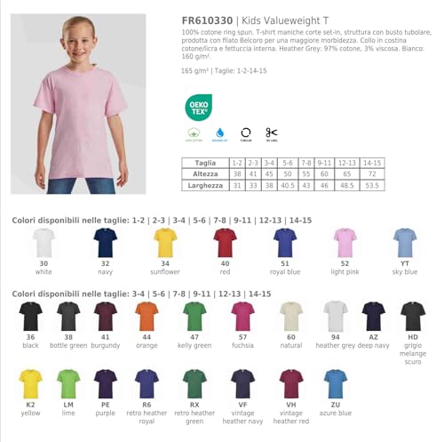 Generico T-shirt enfant et fille Kids Valueweight T - 2 T-shirts unisexe garçon et fille coton 100% 165 g/m² - Tailles de 1 à 15 ans - Mod FRU 61-033-0, Bleu roi., 7-8 ans – vue 6