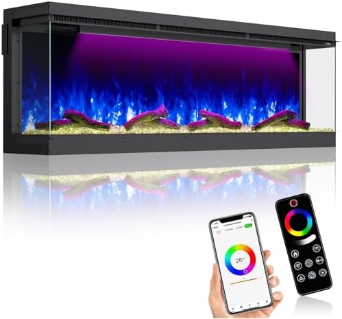 60 Inch 3 Sided Smart WiFi Electric Fireplace Insert with 251 RGB Flame Colors, Recessed Heater, App & Remote Control, 750W/1500W Dual Heat for Large Room up to 400 sq ft, ETL Certified - Thumbnail 2