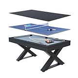 CONCEPT USINE | Table Multi Jeux 3 en 1 Billard et Ping Pong Texas + Accessoires | Design Moderne Bois Noir | Table de Jeu ou Repas Salle à Manger | Matériaux de Qualité | en Famille ou Entre Amis