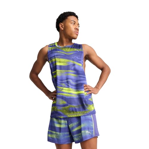 Puma Men's Run Favorite Singlet, Blue Crystal All-Over-Print SS25, Large