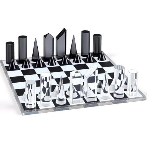 VioraWhite Acrylic Chess Set, 11.8 x 11.8 Inch Large Modern Table Chess Game Board for Adults