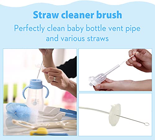 Baby Bottle Brush Set, Baby Bottle Cleaner, Harbiss Rotary Baby Bottle Cleaning Brush With Nipple Cleaner And Straw Cleaner Brush And Additional Sponge Brush Kit, No Soapy Water Splashing, Blue #TOP5
