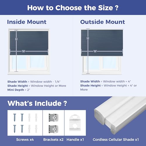 Allesin Cellular Shades Cordless Blackout Honeycomb Blinds for Indoor Windows, Thermal Insulated Window Shades Noise Reduction, Easy to Install, Perfect for Bedroom/Living Room, Blue - H36 x W24