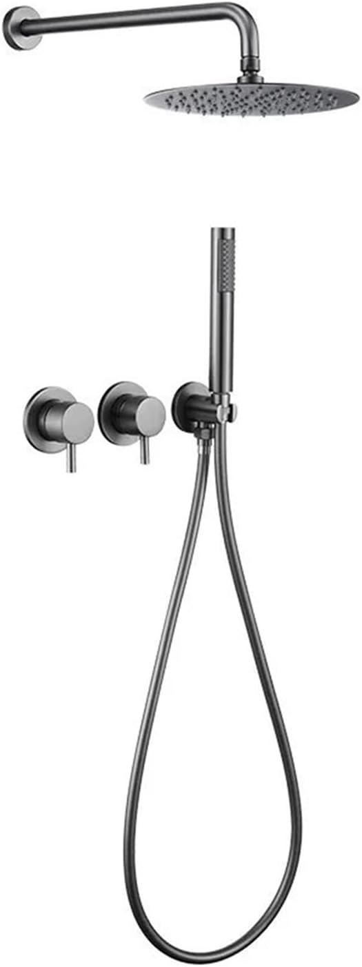 BUDAY Black Chrome Brass Bathroom Shower Faucet Set - Mixer Tap with Diverter, Rain Hand-Held Head & Holder(Chrome set)