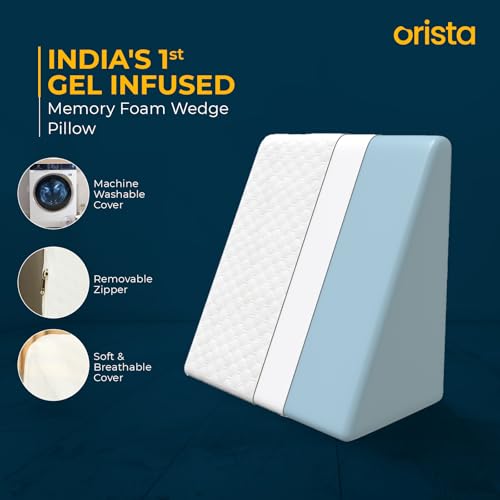 Image of Orista Wedge Pillow Made with Advance Gel Blended Memory Foam Complete Back Support, Acid Reflux, Anti Snoring, Leg Elevation, Improves Comfort and Posture | 20 x 20 x 10 Inch | White Jacquard Cover