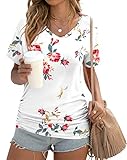 Anydoll Womens 2026 Summer Tunic Tops Casual Short Sleeve V Neck Dressy T Shirts Spring Cute Tee White Floral X-Large