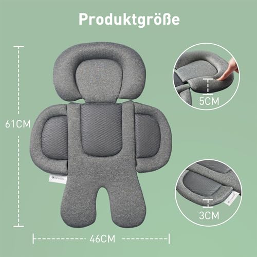 Innokids Säuglings Autositz Einsatz, Neugeborener Kopf-Stützkissen und Körper-Stützkissen für Babys Anzug für Baby-Autositze und Kinderwagen (Tiefgrau)
