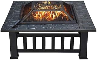 YAHEETECH 32in Outdoor Metal Firepit Square Table Backyard Patio Garden Stove Wood Burning