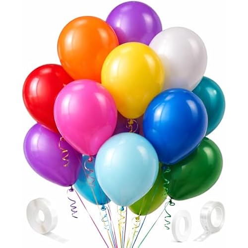 100 Pack Balloon Arch Kit – 12 Inch Assorted Rainbow Latex Balloons with Arch Strip, Glue Dots & Ribbon – Balloon Garland Decoration Set for Birthday, Baby Shower, Graduation & Party Decor