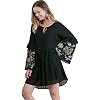 Umgee Womens Embroidered Tassel Tie Keyhole Dress