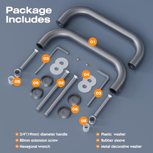 Ranbo C-Shaped 6" Frameless Glass Shower Push Pull Door Handle, 6"(152mm) Mounting Hole Distance (CTC),Back-to-Back, Fits 1/4"-1/2"(6-12 mm) Glass Doors,for Shower,barn Door,Electroplating Grey by Ranbo - Used condition - Image 3