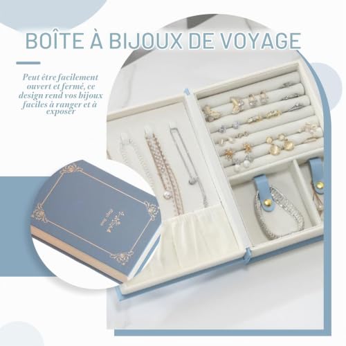 Cyrank Boîte à Bijoux De Voyage, Faux Livre Boîte De Rangement De Bijoux Petite Organisateur De Bijoux En Cuir PU Organisateur De Boîte à Bijoux Portable Coffret à Bijoux (Bleu) – vue 8