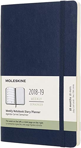 Moleskine Classic 18 Month 2018-2019 Weekly Planner, Soft Cover, Large (5" X 8.25") Sapphire Blue #TOP2