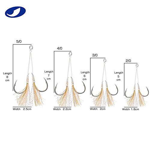 Ocean Cat Rigged Assist Circle Hooks Dancing Stinger Jigging Slow Fall Fast Picth Jigs Hook Monster Butterfly Spirit Black Mamba For South California Tuna Bass Shark (Betterfly-5/0-Yellow, 5 Packs) #TOP1