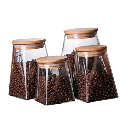 HEALEEP Almacenamiento De Vidrio Madera Botella De Almacenamiento Cuadrada Para Nueces y Especias Para Cocina y Organización