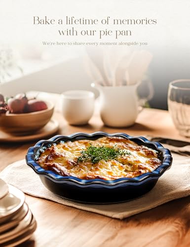 AISBUGUR Pie Pan for Baking 9 Inch Ceramic Pie Dish Quiche Baking Dish Non-Stick Dishwasher & Oven Safe (Reactive Glaze Blue) - Thumbnail 4