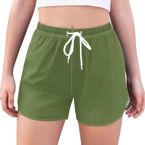 UMIRIKO Dark Olive Green Women's Running Shorts Elastic High Waisted