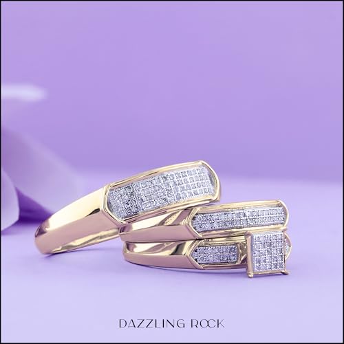 Dazzlingrock Collection Round White Diamond Square Micro Pave Wedding Trio Ring Set (0.30 ctw, Color I-J, Clarity I2-I3) in 18K Yellow Gold Plated Sterling Silver3