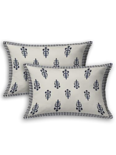 Image of LIVING ROOTS Jaipuri Hand Block Print King Cotton Bedsheet 86 * 104 inches (7 * 8.5 feet) with 2 Pillow Cover | 210 TC | Rich Fast Colour with No Colour Bleeding | (051-C)