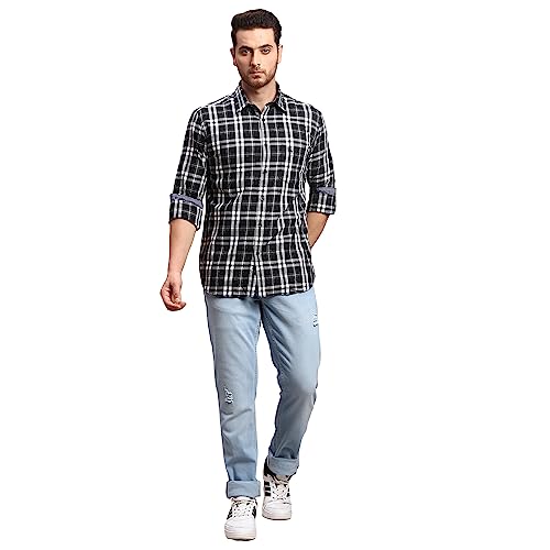 Image of Parx Men's Pure Cotton Checks Pattern Slim Fit Semi Cutaway Collar Full Sleeve Casual Shirt