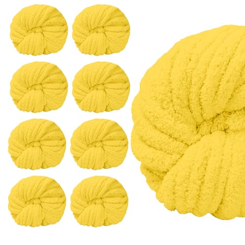 SUNTQ 8 Pack Jumbo Chunky Chenille Yarn for Crocheting, Bulky Thick Fluffy Yarn for Hand Knitting Blanket, Soft Plush Knitting Yarn for Scarf,Home Decor, Yellow(32 yds,8.8 oz Each Skein)