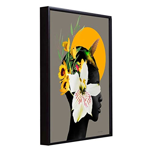 Image of PAINTINGMANTRA Marigold Yellow Girl Flower Bouquet Black Framed Canvas Print for Wall, Home and Living Room Decoration (Size - 23 x 17 Inchs)