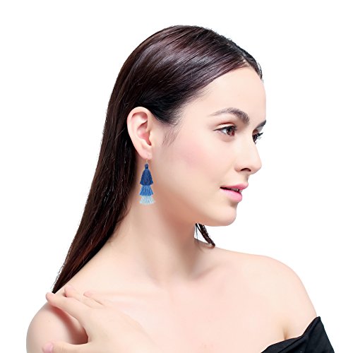 Finrezio Dangle Tassel Blue Earring For Women Girls Boho Earring Long Thread Tassel Earrings Bohemian Fringe Drop Handmade Earringsgradient #TOP7
